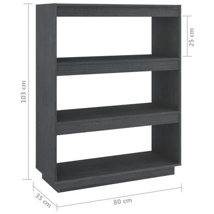 Bokhylle Grå Romdeler 80x35x103 cm heltre furu