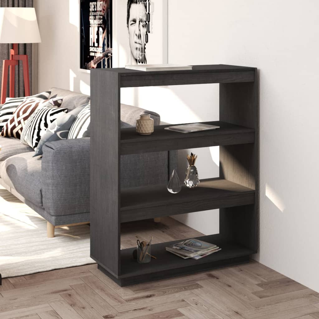 Bokhylle Grå Romdeler 80x35x103 cm heltre furu