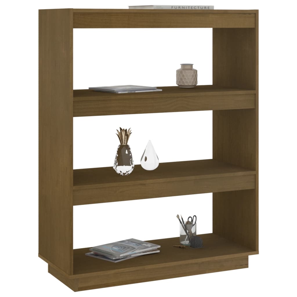 Bokhylle Honningbrun Romdeler 80x35x103 cm heltre furu