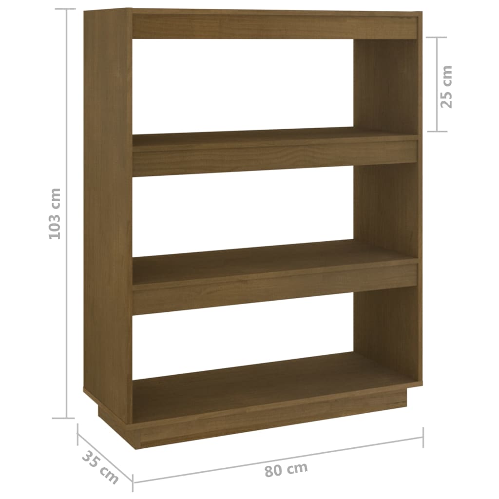 Bokhylle Honningbrun Romdeler 80x35x103 cm heltre furu