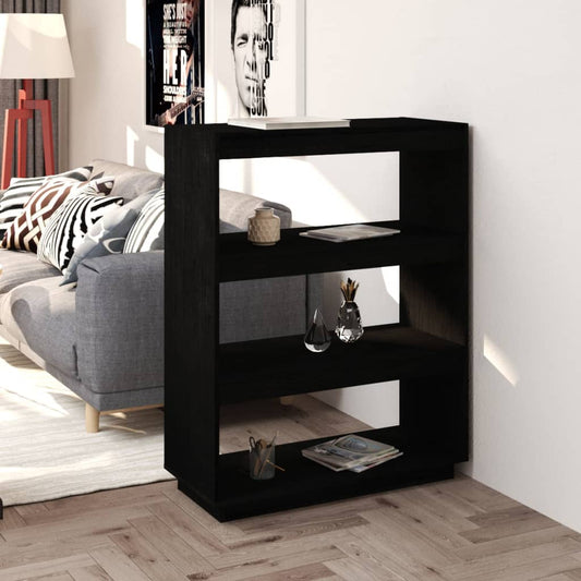 Bokhylle Svart Romdeler 80x35x103 cm heltre furu