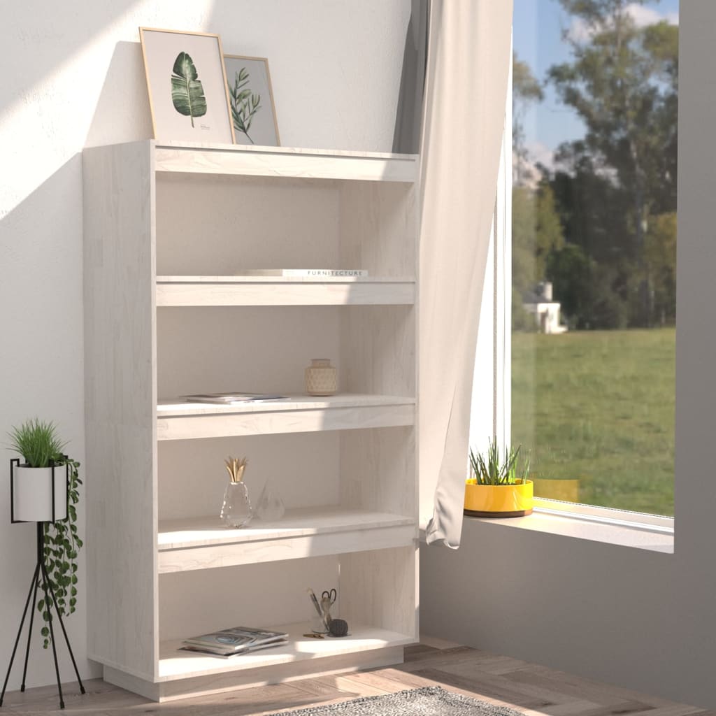 Bokhylle Hvit Romdeler 80x35x135 cm heltre furu