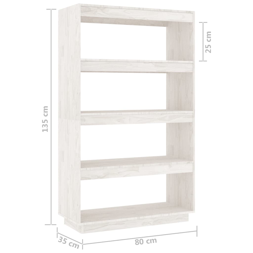 Bokhylle Hvit Romdeler 80x35x135 cm heltre furu