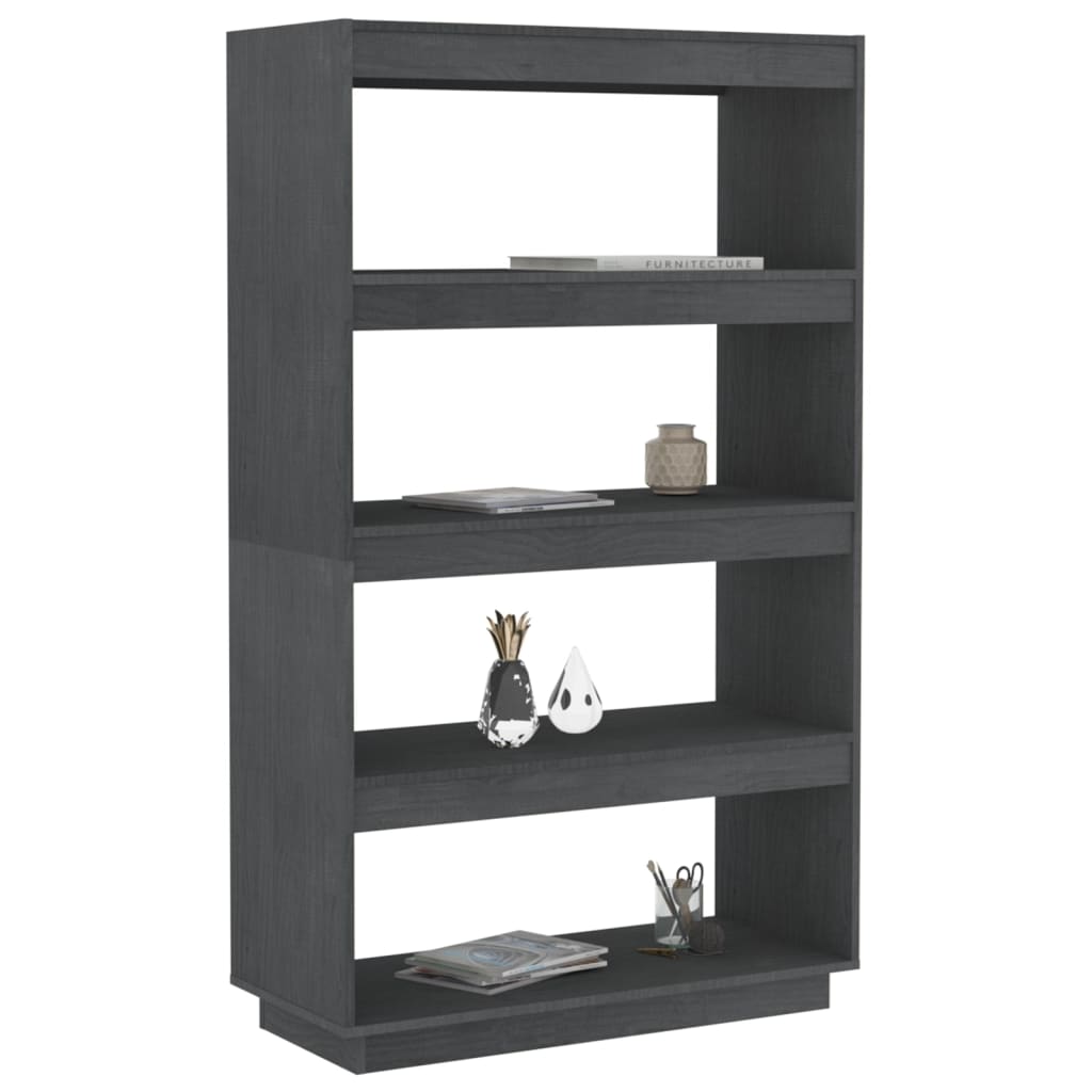 Bokhylle Grå Romdeler 80x35x135 cm heltre furu