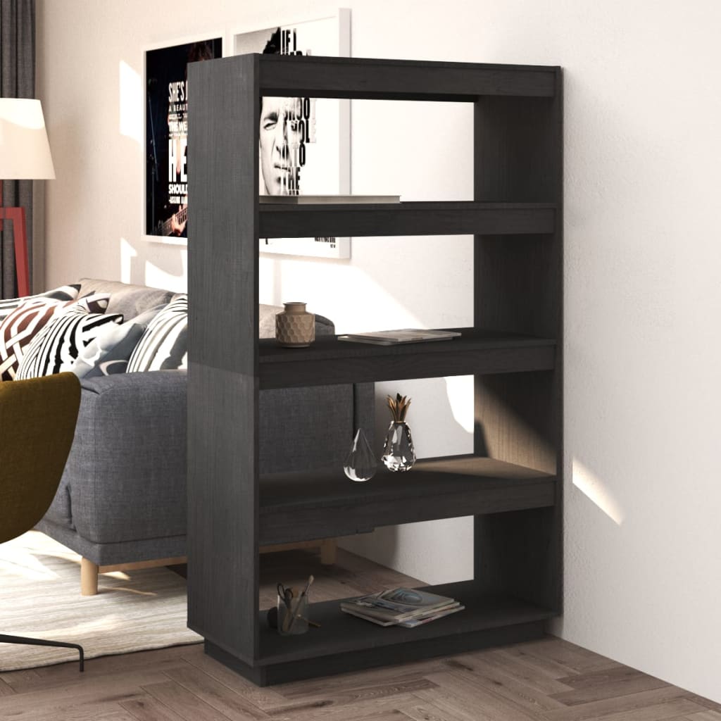 Bokhylle Grå Romdeler 80x35x135 cm heltre furu