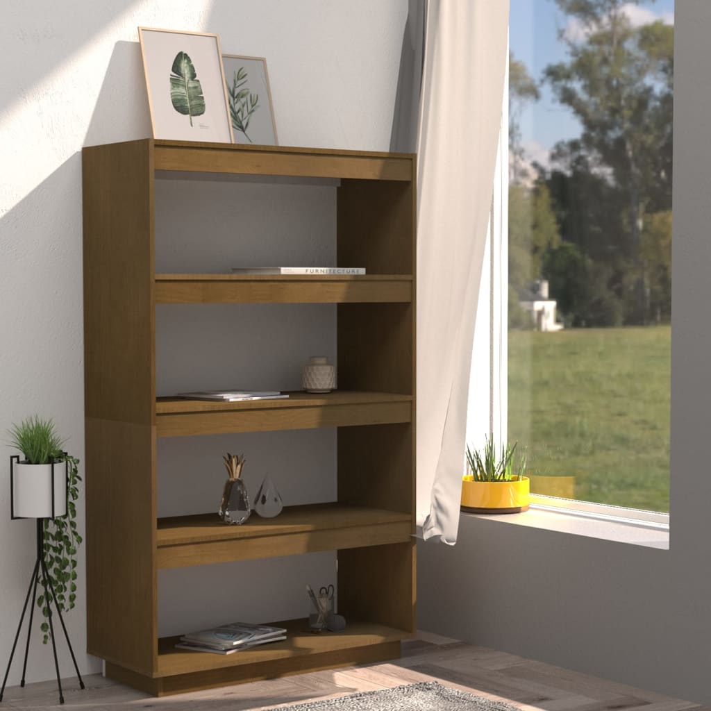 Bokhylle Honningbrun Romdeler 80x35x135 cm heltre furu