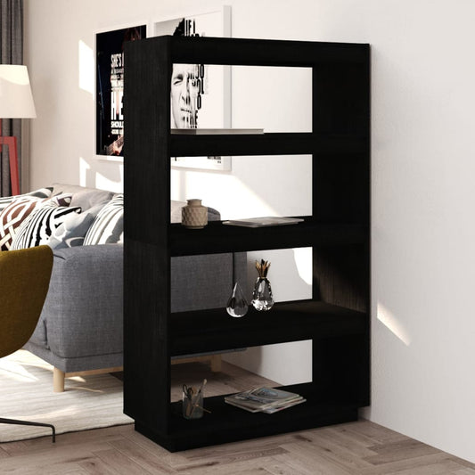 Bokhylle Svart Romdeler 80x35x135 cm heltre furu