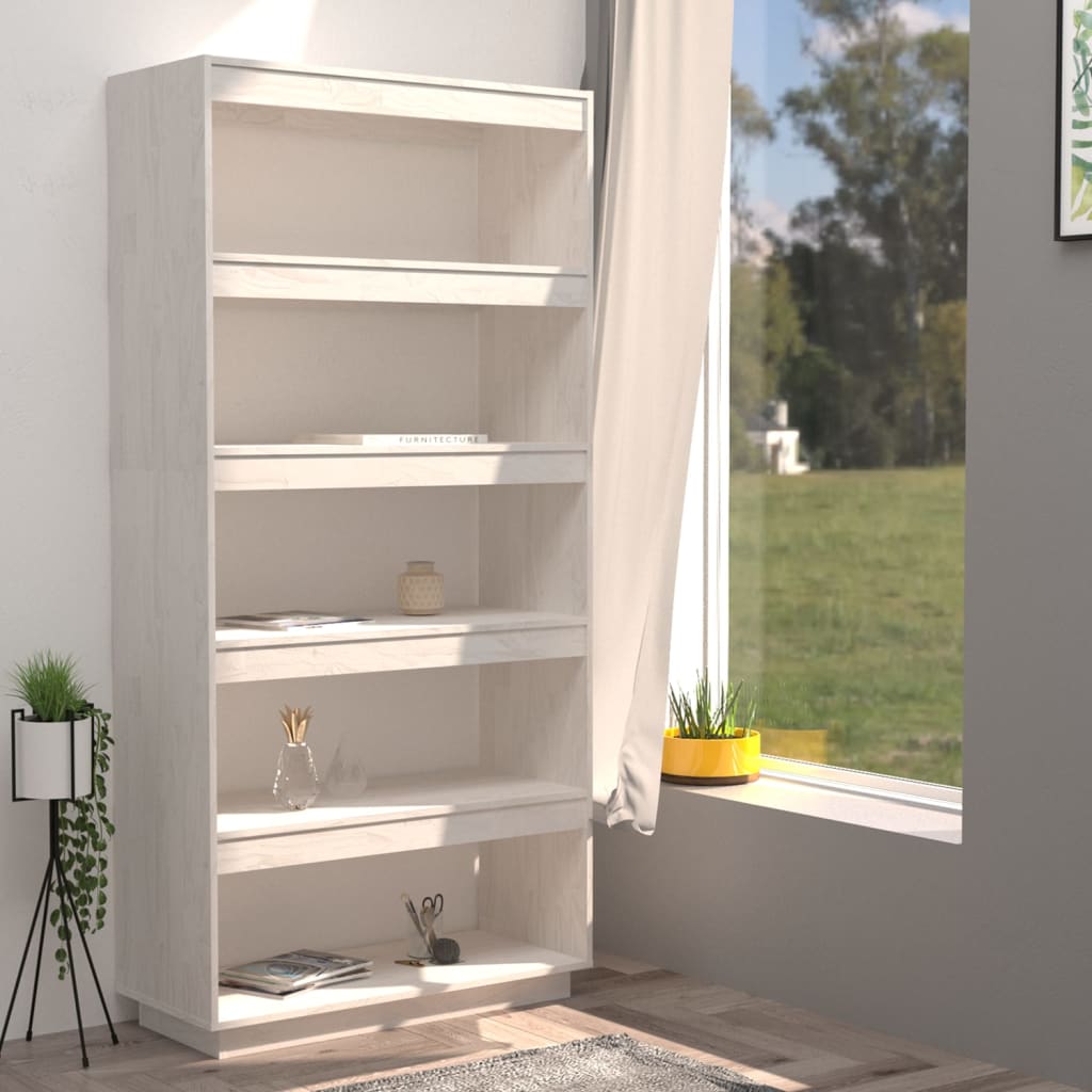 Bokhylle Hvit Romdeler 80x35x167 cm heltre furu