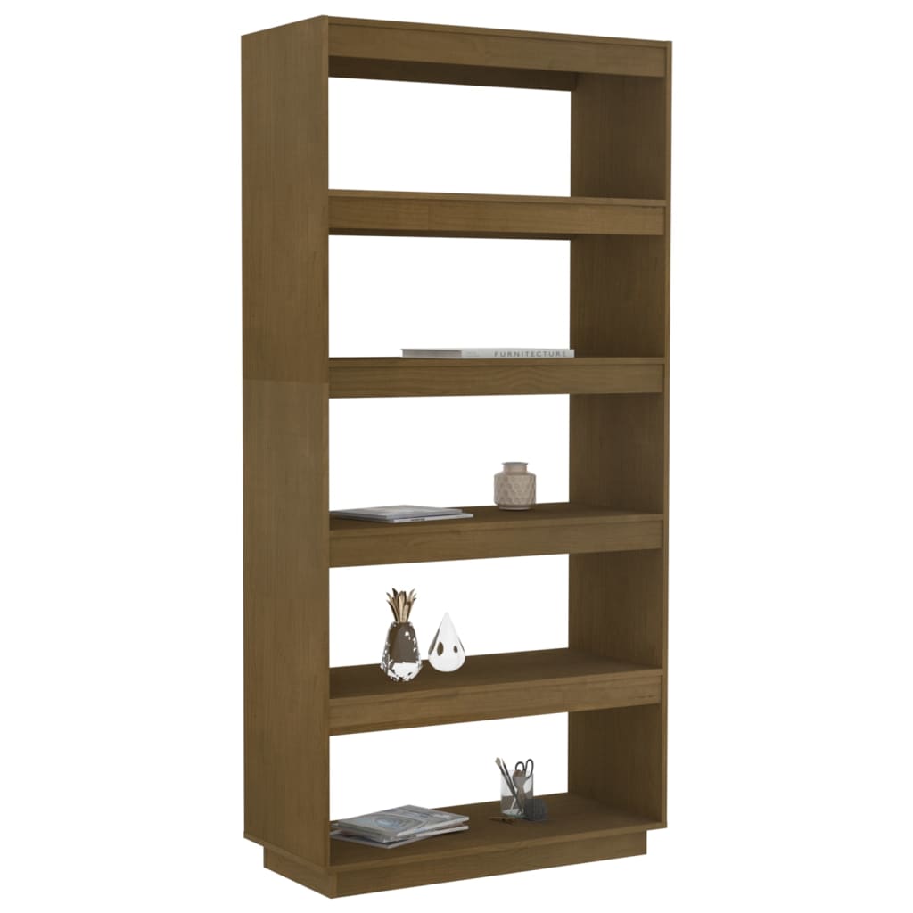 Bokhylle Honningbrun Romdeler 80x35x167 cm heltre furu