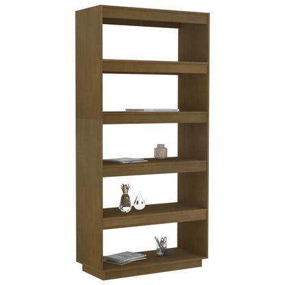 Bokhylle Honningbrun Romdeler 80x35x167 cm heltre furu