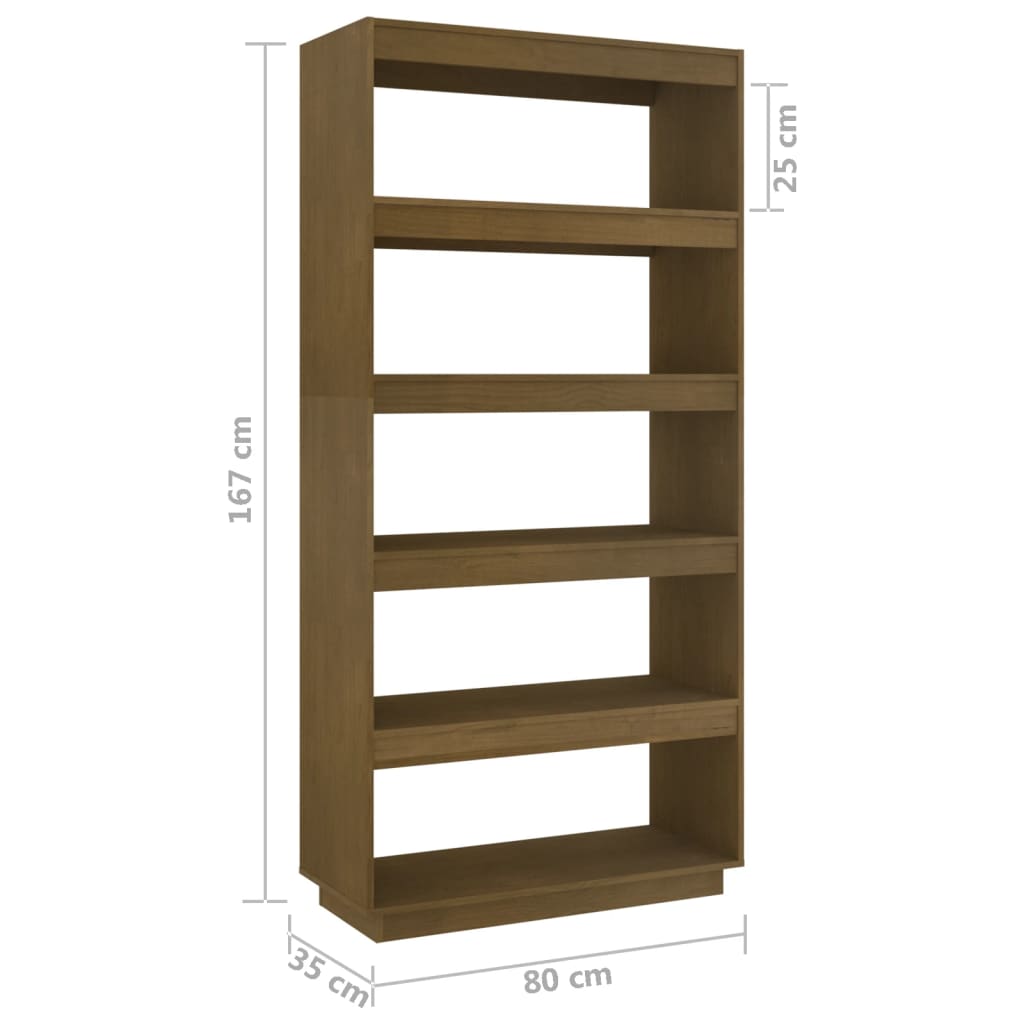 Bokhylle Honningbrun Romdeler 80x35x167 cm heltre furu