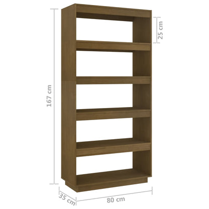 Bokhylle Honningbrun Romdeler 80x35x167 cm heltre furu