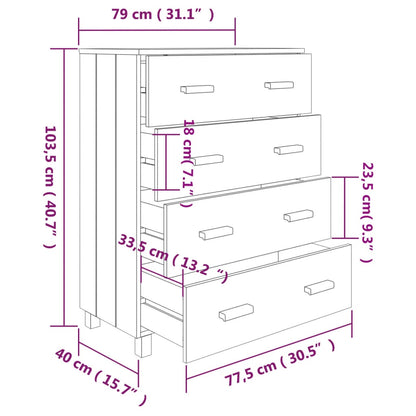 Kommode Hvit HAMAR 79x40x103,5 cm heltre furu