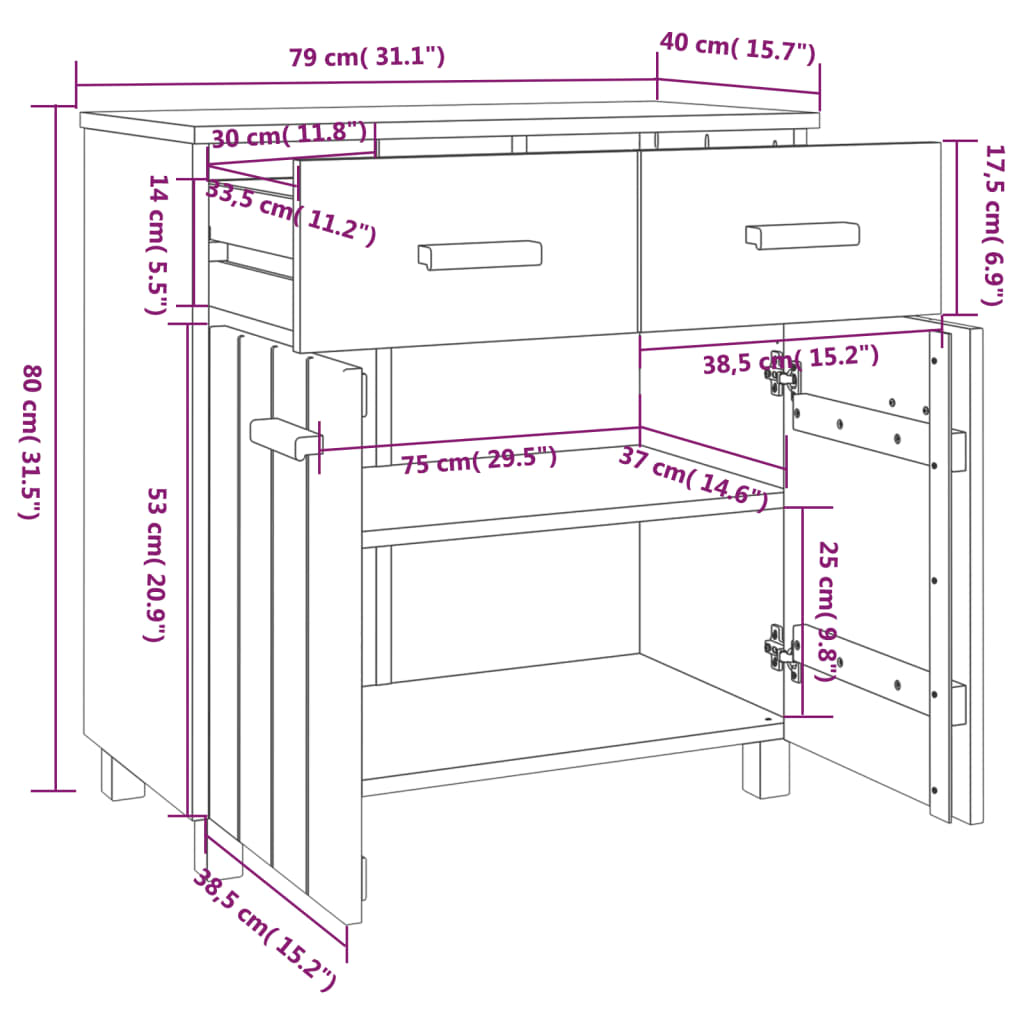 Kommode Honningbrun HAMAR 79x40x80 cm heltre furu