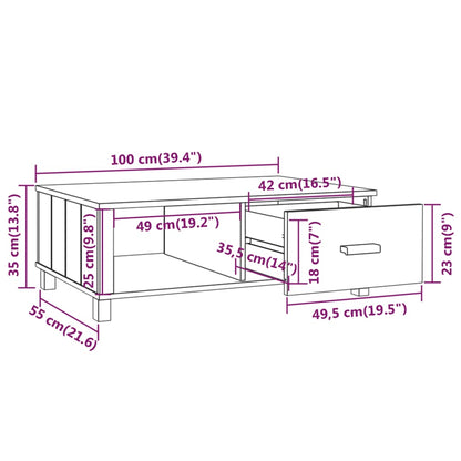 Salongbord Sofabord Hvit HAMAR 100x55x35 cm heltre furu
