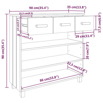 Avlastningsbord konsollbord Hvit HAMAR 90x35x90 cm heltre furu