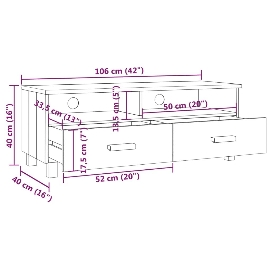 TV-Møbel Grå TV-benk HAMAR 106x40x40 cm heltre furu
