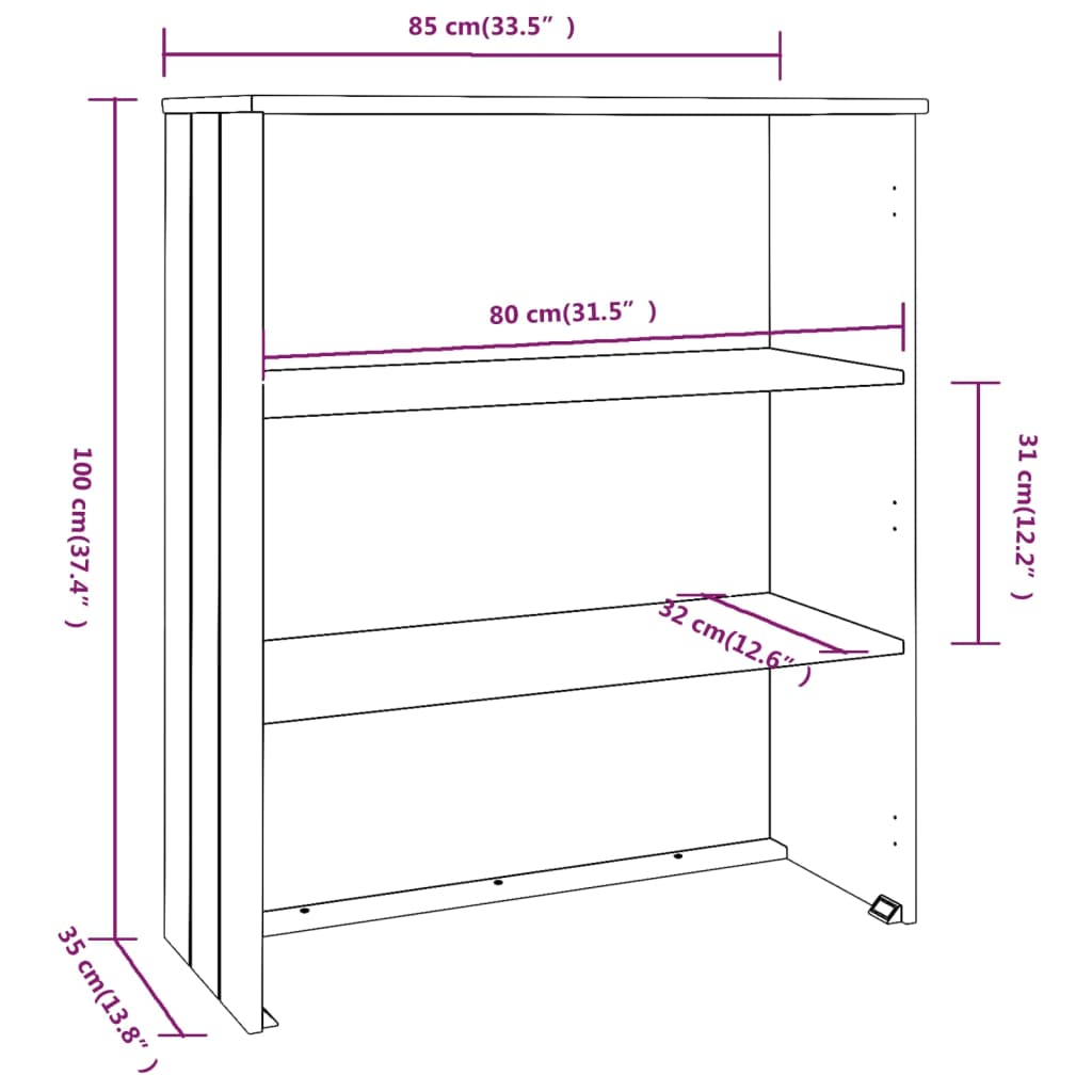 Bokhylle Honningbrun Skjenketopp HAMAR 85x35x100 cm heltre furu