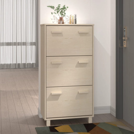 Skoskap Skohylle Skobenk Brun HAMAR honningbrun 59,5x35x117 cm heltre furu