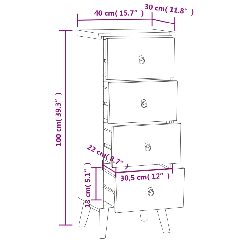 Kommode 40x30x100 cm heltre teak
