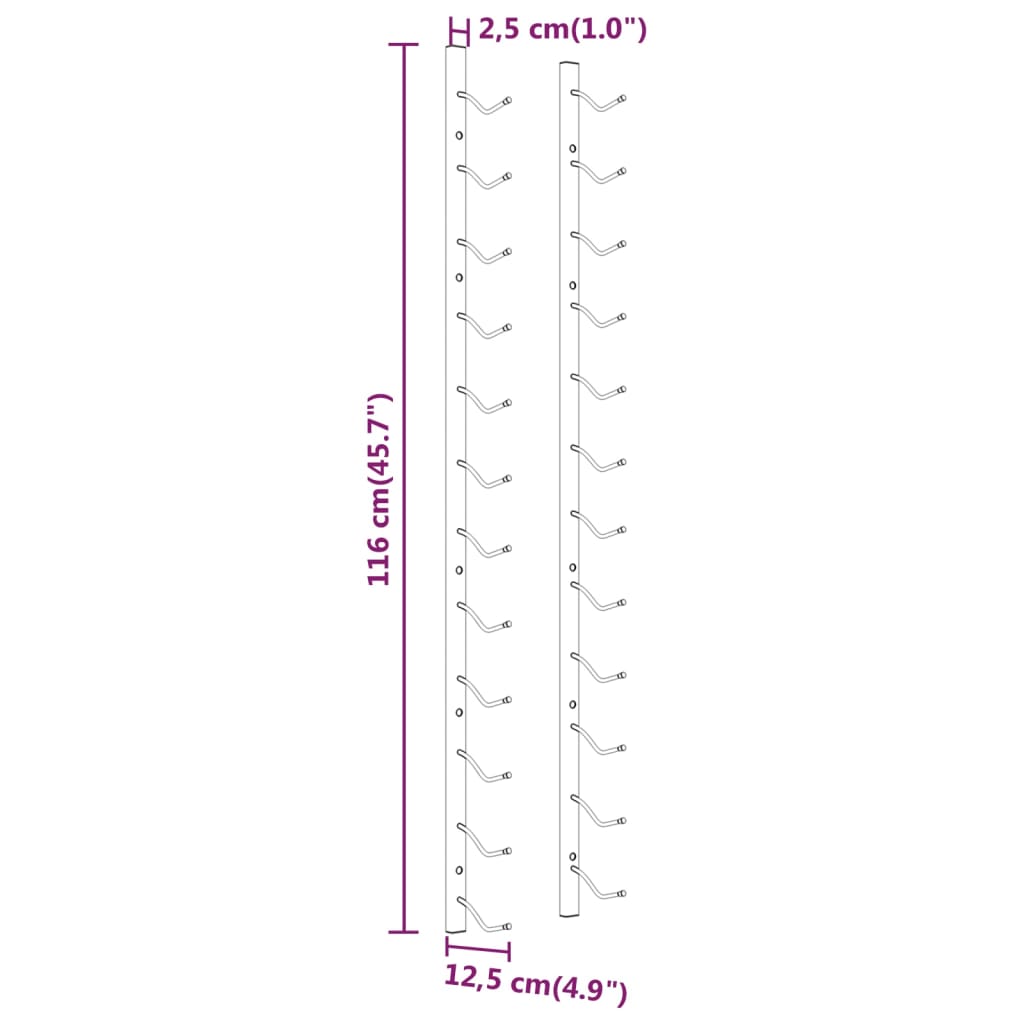 Vinstativ Veggmontert for 12 flasker 2stk Hvit jern