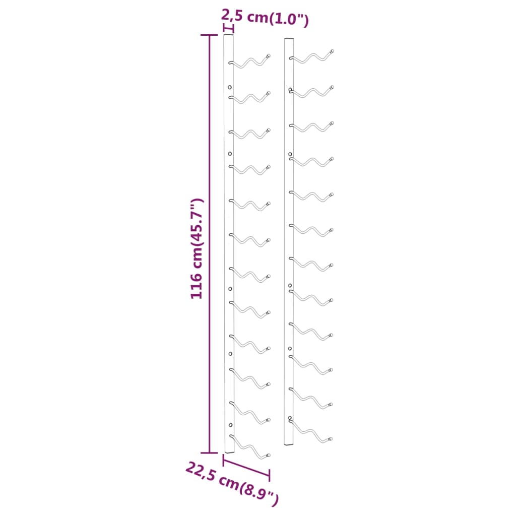 Vinstativ Veggmontert for 24 flasker 2 stk Hvit jern