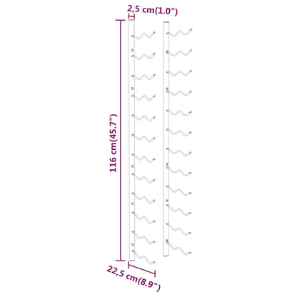 Vinstativ Veggmontert for 24 flasker 2 stk Hvit jern