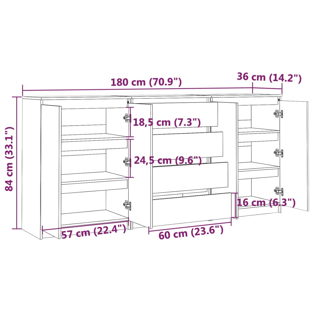 Kommode Hvit 3 stk heltre furu