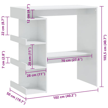 Barbord med oppbevaringsstativ høyglans hvit 100x50x101,5 cm