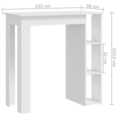 Barbord med hylle hvit 102x50x103,5 cm konstruert tre
