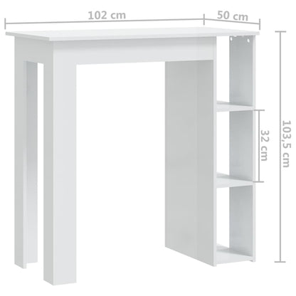 Barbord med hylle høyglans hvit 102x50x103,5 cm konstruert tre
