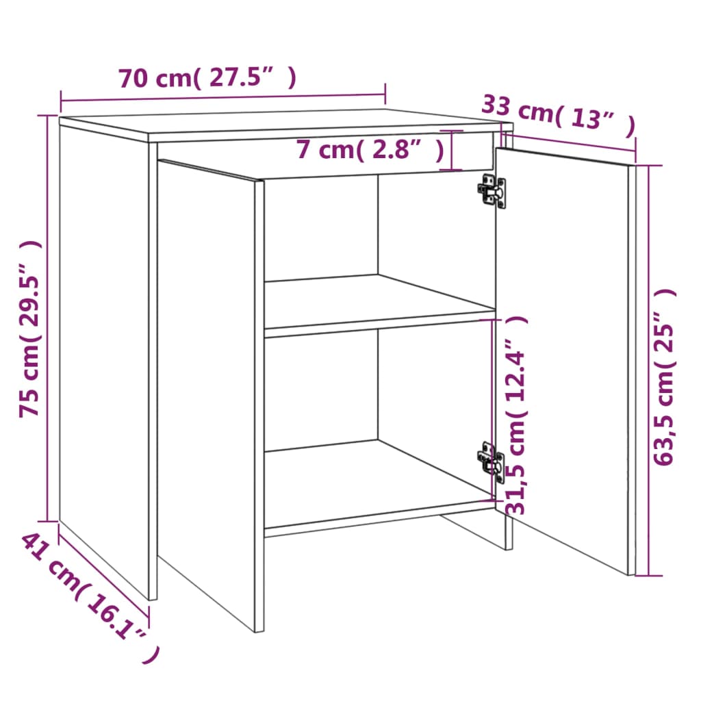 Skjenk hvit 70x41x75 cm konstruert tre