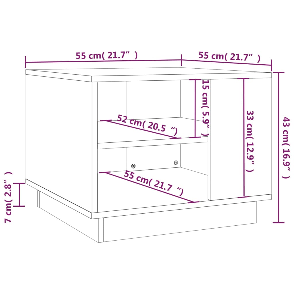 Salongbord hvit 55x55x43 cm konstruert tre