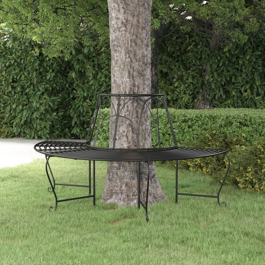 Hagebenk Metall halvrund Tre Ø159 cm Svart stål