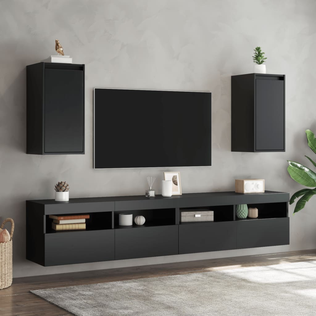 Veggskap 2 stk svart 30x30x60 cm heltre furu