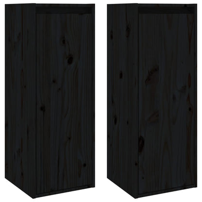 Veggskap Svart 2 stk 30x30x80 cm heltre furu