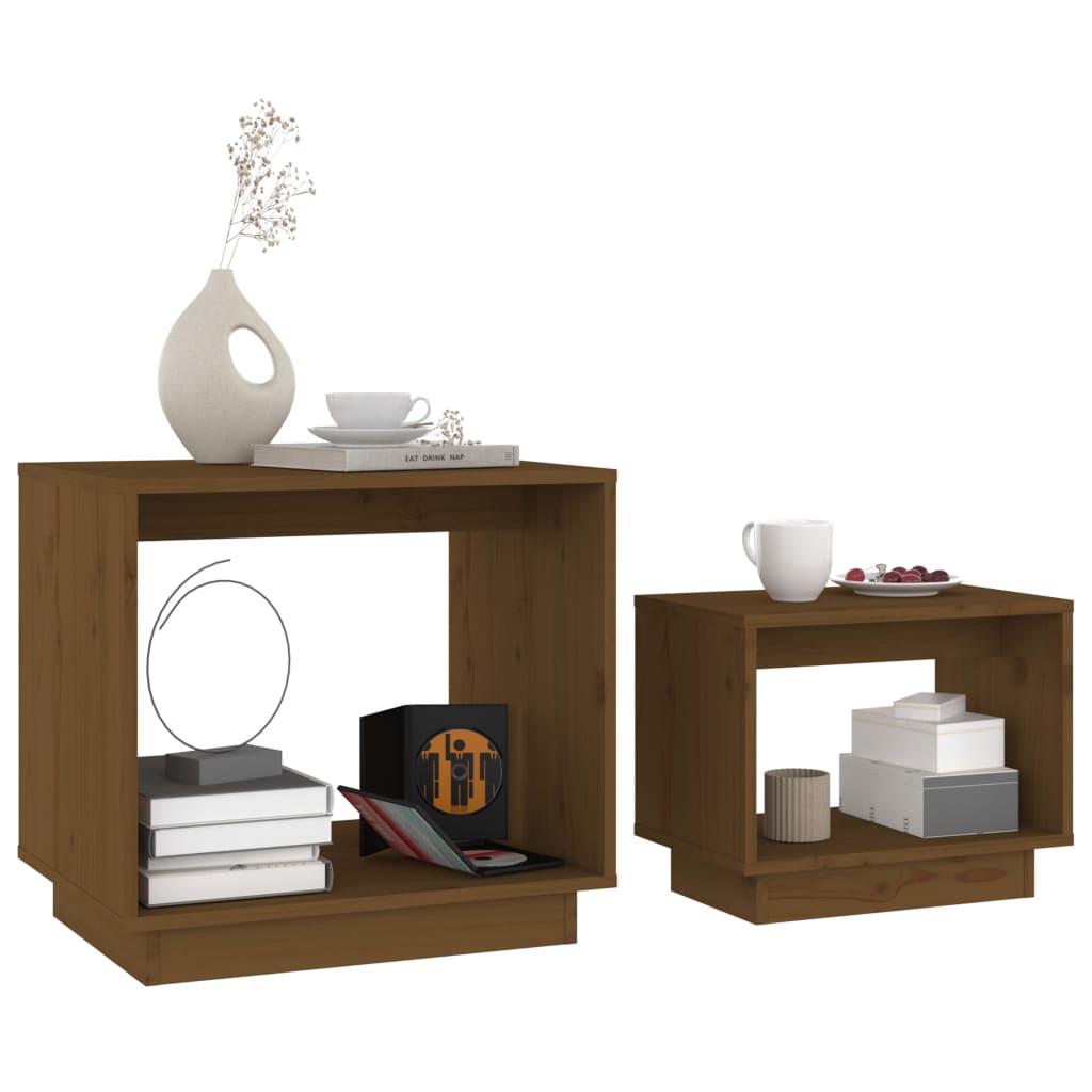 Stablebare salongbord 2 stk honningbrun heltre furu