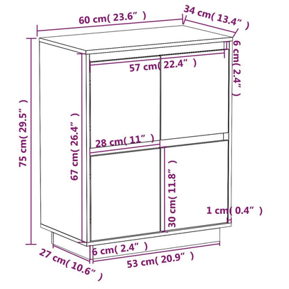 Skjenk Hvit 60x34x75 cm heltre furu