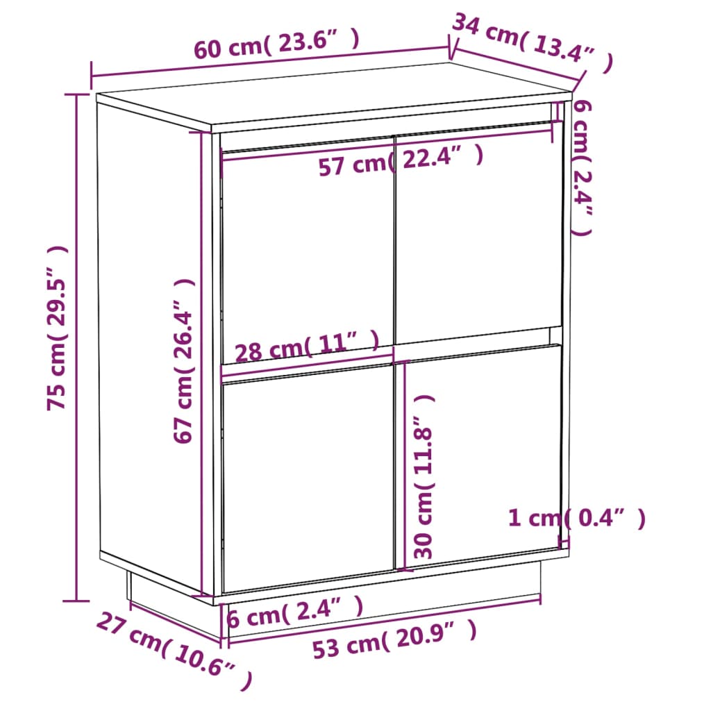 Skjenk Honningbrun 60x34x75 cm heltre furu