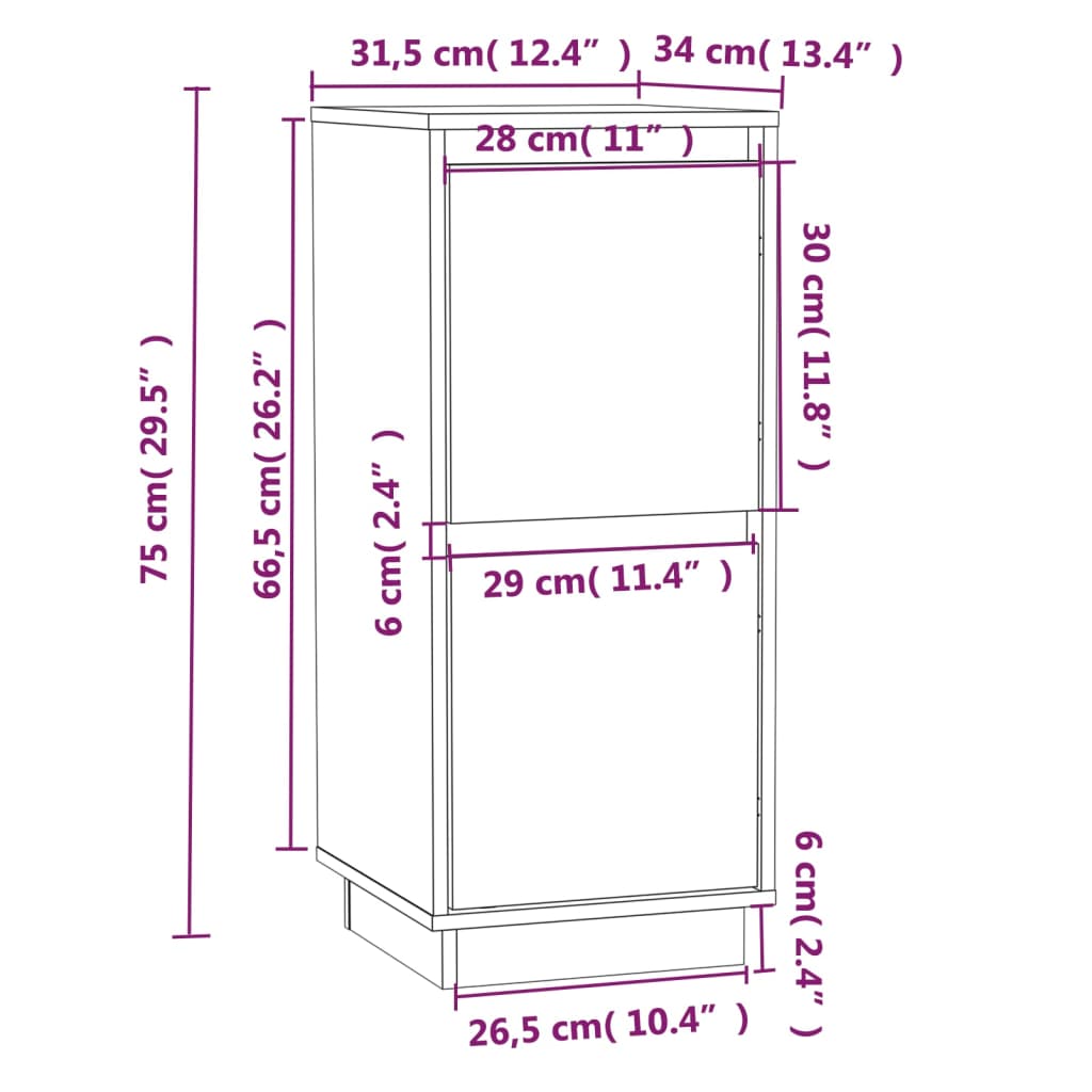 Skjenk hvit 31,5x34x75 cm heltre furu