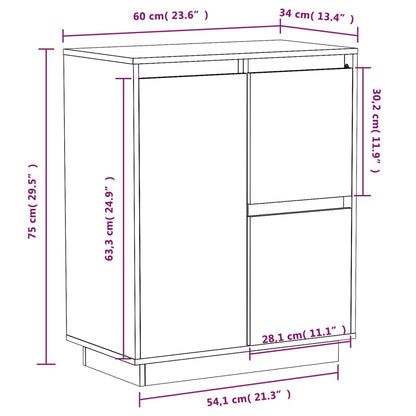 Skjenk Hvit 60x34x75 cm heltre furu