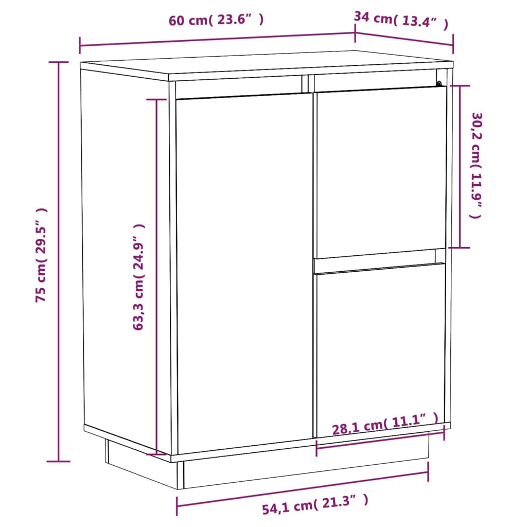 Skjenk Honningbrun 60x34x75 cm heltre furu