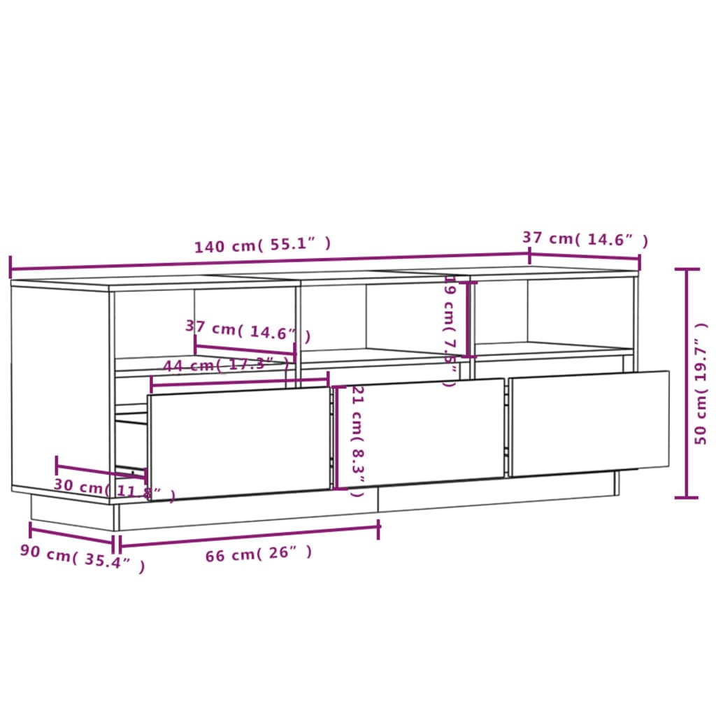TV-Møbel Honningbrun TV-benk 140x37x50 cm heltre furu