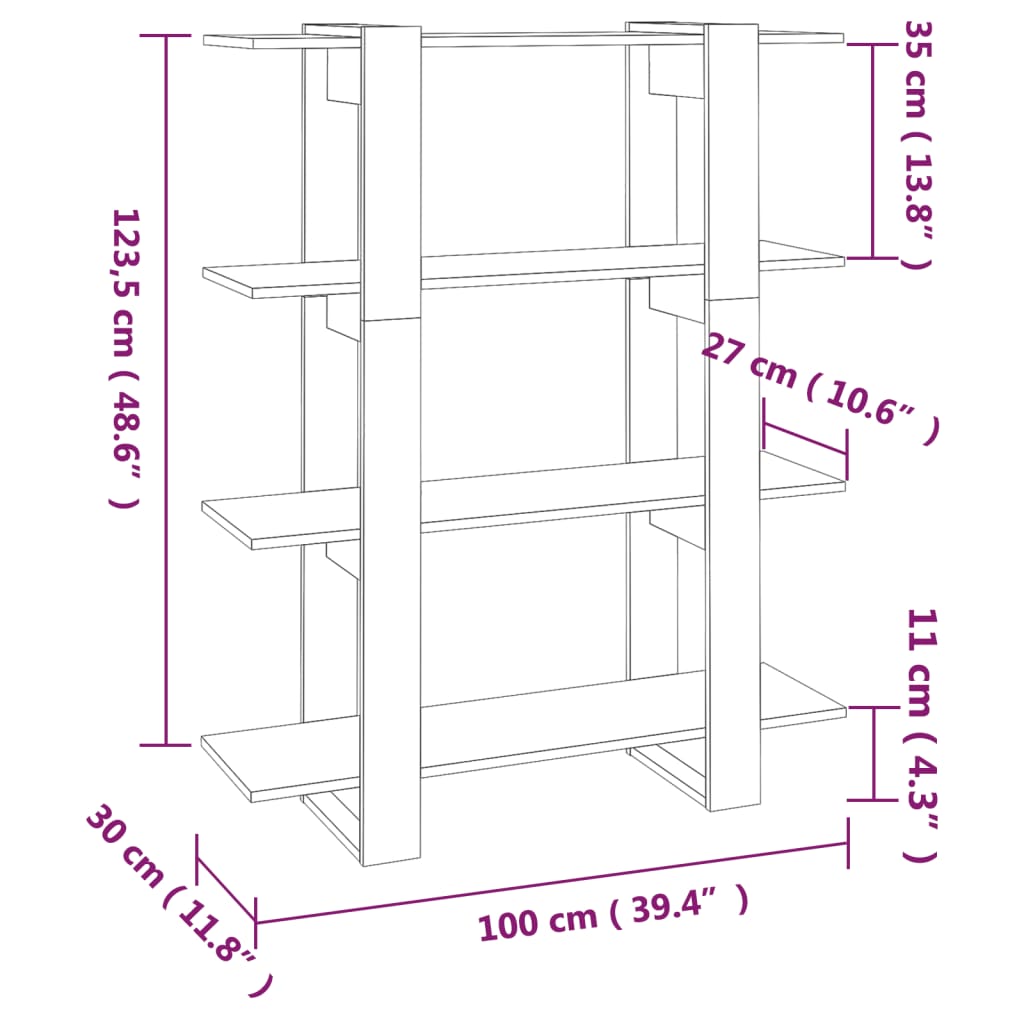 Bokhylle Svart Romdeler 100x30x123,5 cm