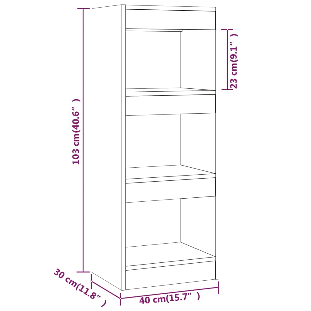 Bokhylle/romdeler sonoma eik 40x30x103 cm konstruert tre