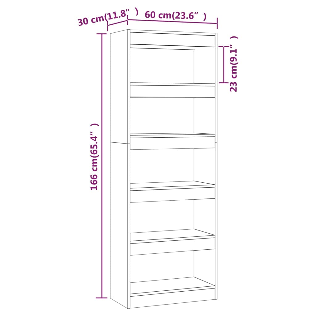 Bokhylle Hvit Romdeler 60x30x166 cm