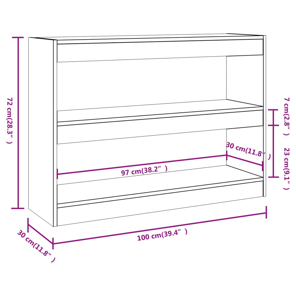 Bokhylle Sonoma Eik Romdeler 100x30x72 cm