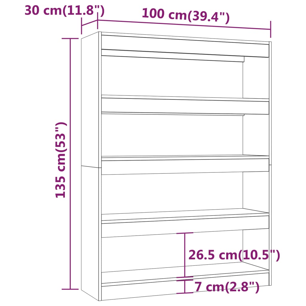 Bokhylle Høyglans Hvit Romdeler 100x30x135 cm