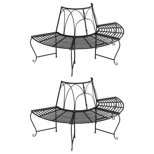 Hagebenk Metall halvrund Tre 2 stk Ø159 cm Svart stål