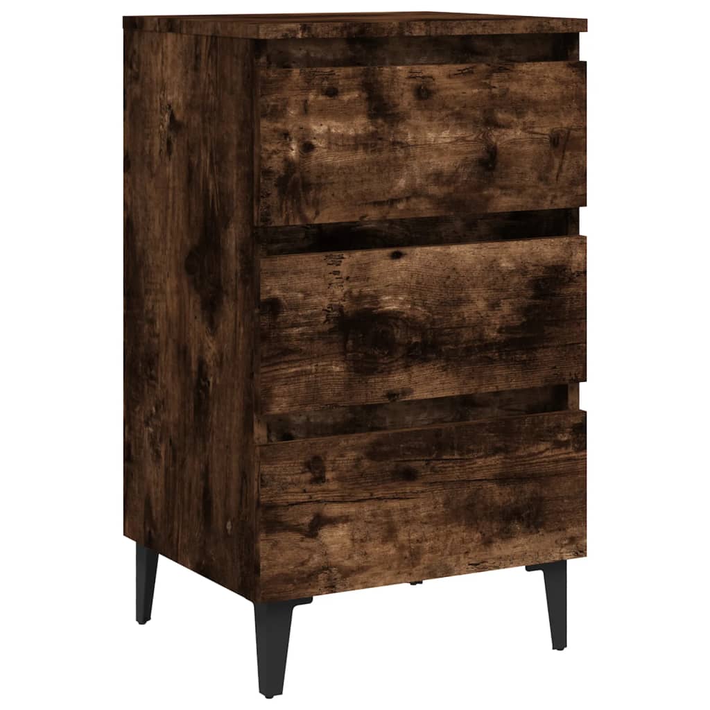 Nattbord Sengbord Røkt Eik med metallben 40x35x69 cm